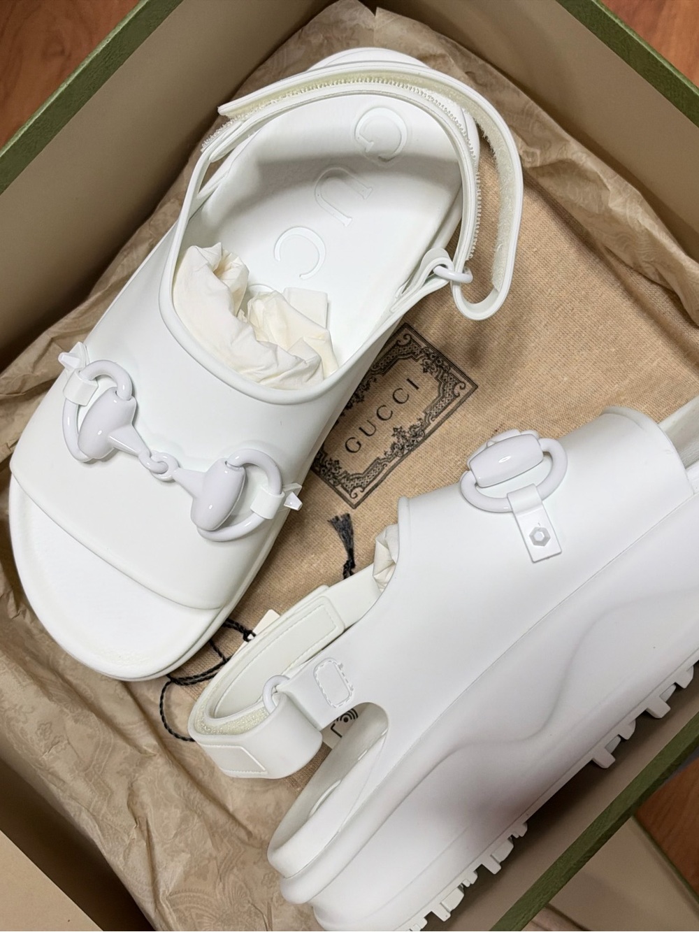 Gucci White Platform Slingback Sandals with Signature Bit Detail